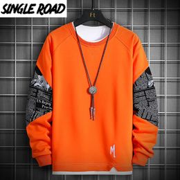 Men's Hoodies & Sweatshirts SingleRoad Crewneck Sweatshirt Men 2021 Orange Patchwork Oversized Japanese Streetwear Hip Hop Hoodie