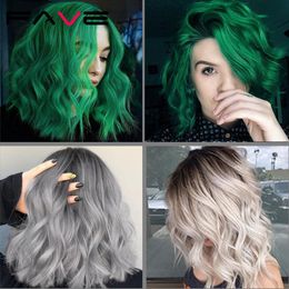 Natural Wave Hair Black Gray Green Ash Brown Blonde Heat Resistant Fiber Synthetic Wigs For America Africa Women Cosplayfactory direct