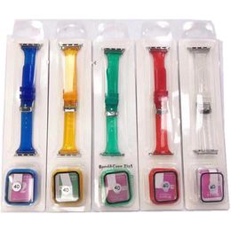 Transparent watch Band with tempered glass full cover case watch strap replacement 38MM 40MM 42MM 44MM for iwatch