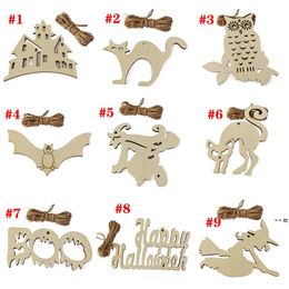 NEWCreative Wooden Halloween Decoration Crafts Holiday Party Decor Pendant Home DIY Graffiti Wood Chip LLB9884