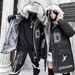 NAGRI Hip-hop Winter Coat Women Long Fur Collar Warm Parka Street Style Oversize Couple Hooded Fleece Jacket Ladies 201027