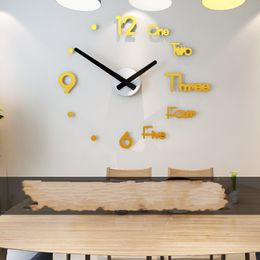 настенные часы черный 3d дизайн Скидка 3D акриловый DIY настенные часы современный дизайн большие декоративные кварцевые часы бесшумное движение гостиная декоративные часы черный золотой 674 к2