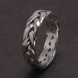 925 Sterling Silver Mens Jewellery Braided Rings Twist Of Fate Stackable Ring Punk Rock Cool Aceessories