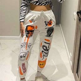 Woman Graphic Sweat Pant Trousers Y2K Harajuku Jogger Cartoon Skull Printed Streetwear Urban Sweatpants Pant Casual 220115