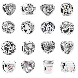 New Silver Feather Star Hollow Family Tree Paw Print Beads Suitable for Pandora Small Jewellery Bracelet Lady DIY Jewellery