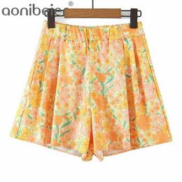 Floral Print Casual Holiday Women Shorts Summer Fashion High Waist Folds Front Loose Female Bottoms 210604