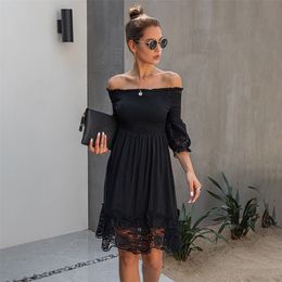 Off Shoulder Dress Women Sexy Backless Ruched Dresses Party Night Ladies Black Lace Fitted Clothing Elegant Autumn Women Dress 210309