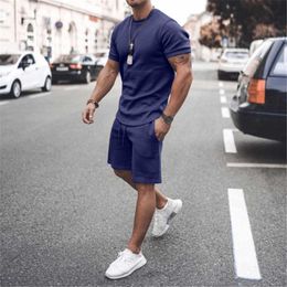 2021 Summer Men New Casual Shorts Sets Short Sleeve T Shirt +Shorts Male Solid Tracksuit Set Men's Brand Outfit Two Pieces Sets Y0831