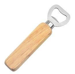 Stainless Steel Wooden Handle Red Wine Beer Bottle Opener Handheld Bartender Soda Glass Cap Openers Kitchen Bar Tools SN2544