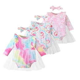 2021 New Spring baby clothing Newborn - 24M Baby Girls Bodysuit Rainbow Fashion Baby Jumpsuit + Hairband infant clothes 210312