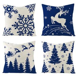 Cushion/Decorative Pillow 4pcs Linen Christmas Pillowcase Printed Elk Cushion For Home Living Room Sofa