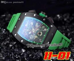 2022 A21j Automatic Mens Watch PVD Steel All Black Big Date Red Skeleton Dial Green Rubber Strap Super Edition 6 Styles Puretime01 bG-c3