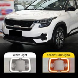 2PCS Car LED DRL for KIA Seltos 2020 2021 fog lights Daytime Running Light with Yellow Turn Signal Lamp FogLights