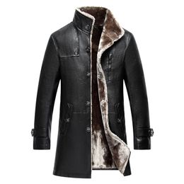 Mens Clothing Winter Coat Sheep Leather Long Sleeve Button Casual Slim Fit Casacas De Cuero Coat Office Business Jacket