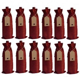 12pcs Reusable Party Wedding Travel Gift Bag Linen Housewarming Dinner Home Wine Bottle With Hang Tag Packing Drawstring