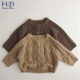 Humour Bear Children Knitted Sweater Cardigan Autumn Winter Long Sleeve Solid Colour Loose Warm Outerwear Kids Clothes 211106