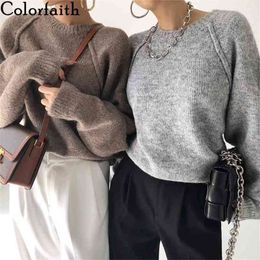 Colorfaith Spring Winter Women Sweater Knitted Oversize Wild Fashionable Warm Vintage Femininas Pullovers Tops SW921 210805