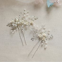 Jonnafe 2pcs/set Wedding Accessories Pins Silver Colour Floral Bridal Headpiece Pearls Hair Jewellery For Women Party Prom