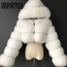 Men's Jackets Cropped Winte Faux Fur Coats Women Jackets Furry Warm Winter Fur Jacket Hooded Manteau Solid Female Lady Oversize Outerwear 210528