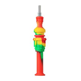 Colourful pipes Silicone Nector Collector Kit With 10mm 14mm Titanium Nail Mini Glass Pipe Oil Rig Concentrate Dab Straw