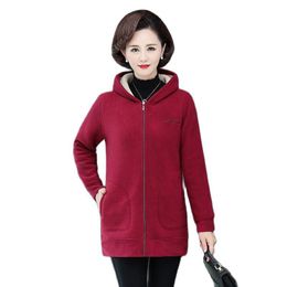 Women's Jackets Spring Autumn Hooded Jacket Casual Outerwear Middle-Aged Mother Plus Velvet Thickening Polar Fleece Coat Tops