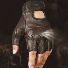 Motorcycle Gloves Winter&Summer Motocross Protective Gear Touch Screen Real Sheepskin Bike Car Half Finger H1022