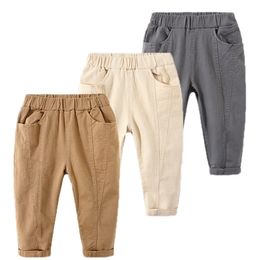 Spring Autumn Arrival 2 3 4-10 Years Children Clothing Solid Color Pocket Long Loose Trousers Pants For Kids Baby Boys 210701