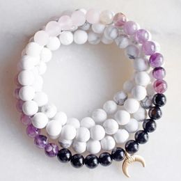 MG1344 Natural 6 mm Amethyst Gemstone Wrap 108 Mala Bracelet Moon Goddess Mala Necklace Trendy Women`s Healing Spiritual Jewelry