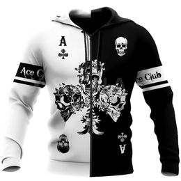 Poker Ace Club Skull 3D All Print Plus Hoodie Man Women Harajuku Outwear Zipper Pullover Sweatshirt Casual Unisex Jacket