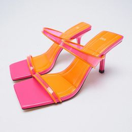 Zar Dtm Summer Women's Sho Rose Red Orange Splicing Belt Decoration Fashion High-heeled Sandals