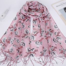 Women tassels floral hijab scarf printe cotton shawls muslim hijab trubans viscose wraps fashion Islamic scarves pashmina