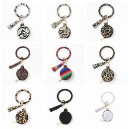 PU Leather Round Tassels Earphone Bag Snakeskin Bracelet Keychains Makeup Bag With Mirror Women Coin Pouch Party Favor 9 Designs BT1103