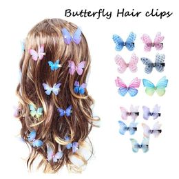 Mixed Colour Butterfly Hair Pins double layer three-dimensional tulle cute children's Hairpins antique Jewellery DIY accessories 50PCS