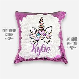 PERSONALIZED Unicorn Pillowcase Mermaid Pillow Reverse Sequin Custom reversible sequins pillow cover Y200104