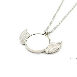 DIY Necklace Favor Sublimation Blank Angel Wing Necklaces Round Jewelry Pendant Romantic Festival Gift for Girlfriend RRD12826