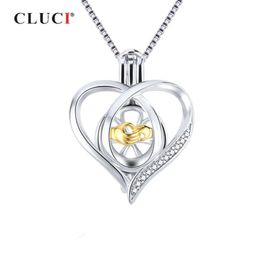 CLUCI Medaglione 925 per collana da donna Creazione di gioielli Ciondolo gabbia in argento sterling 925 con cuore zircone SC362SB