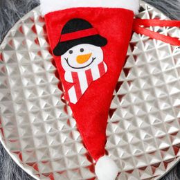 Cute Christmas Tableware Holder Bag Christmas Dining Table Decorations Knife Fork Bag Lovely Santa Snowman Small Cutlery Cover JJA9328