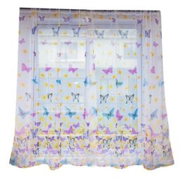 Curtain & Drapes Glass Door Decorative Sheer Elastic Voile Semi Polyester Butterflies Pattern Window For Home Decoration