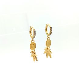 Delicate Leaf Shaped Design Yellow Solid Fine Gold Plated CZ Dangle Drop Earrings Handmade DIY 18 K Stamp Jewellery Gift HOT