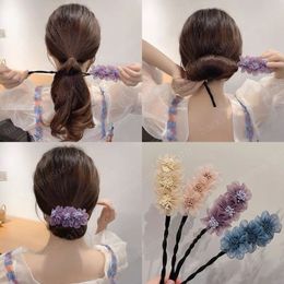 Woman Floral Hair Bun Maker Tool Girls French Twist Ponytail Hair Styling Clips Hair Accessories Elastic Hairband Ornament