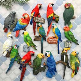 Creative Magnet Fridge Animal Bird Parrot Resin Decorative ic Buckle Message Sticker 210722