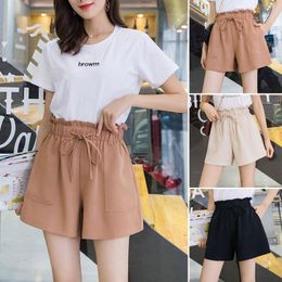 Women's Shorts 2021 High Waist Fashion Lady Casual Summer Above Knee Wide Leg Short Pants Elastic Pocket Pant Plus Size