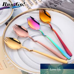 3 in 1 Sporks Dessert Fork Spoon 304Stainless Steel Curved Handle Spaghetti Salad Dessert Fruit Utensils Kitchen Tableware Tools