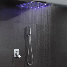 Bathroom Shower Sets Water Temperature Control LED Set Rainfall Showerheads And Cold Systems Brushed Colour 304 Stainless Steel