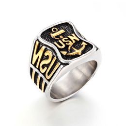 fashion Stainless Steel Retro Silver Gold police USN Military Ring punk style boatman Anchor the pirates modelling Men's HIP-HOP Jewellery