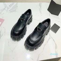 Designer- Women Boots Fashion Platform British Thick Sole Women White Black Leather Casual Flat Woman Round Toe Shoes