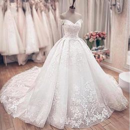 Real Image Vestido De Novia Off the Shoulder Ball Gown Wedding Dress White Ivory Lace Wedding Bride Dress