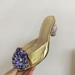 Ladies Genuine Real Leather High Heels Summer Sandals Bead 3D Flower Flip-flops Slipper Slip-on Wedding Dress Gladiator Shoes Colourful Diamond