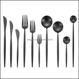 Sets Kitchen, Dining Bar Home & Gardenmatte Black Steel Cutlery Dinnerware Dinner Fork Dessert Spoon Kitchen Knife Japanese Chopsticks Weste