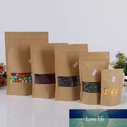 9*14+3 100pcs brown self kraft paper bags with window for gifts sweets and candy food tea Jewellery retail package paper